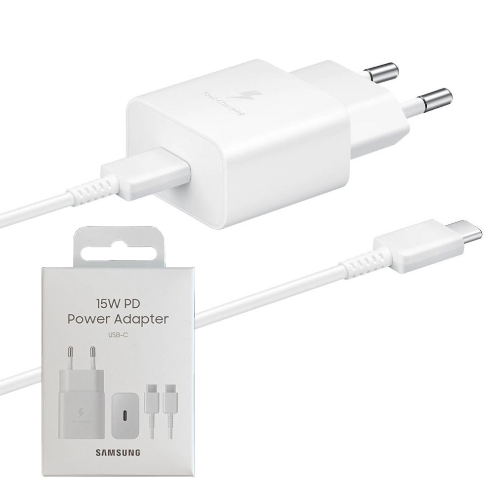 Samsung Fast Charging Charger (15W) with USB Type-C to USB Type-C cable -  Shop - GeaTech Store Colore Bianco