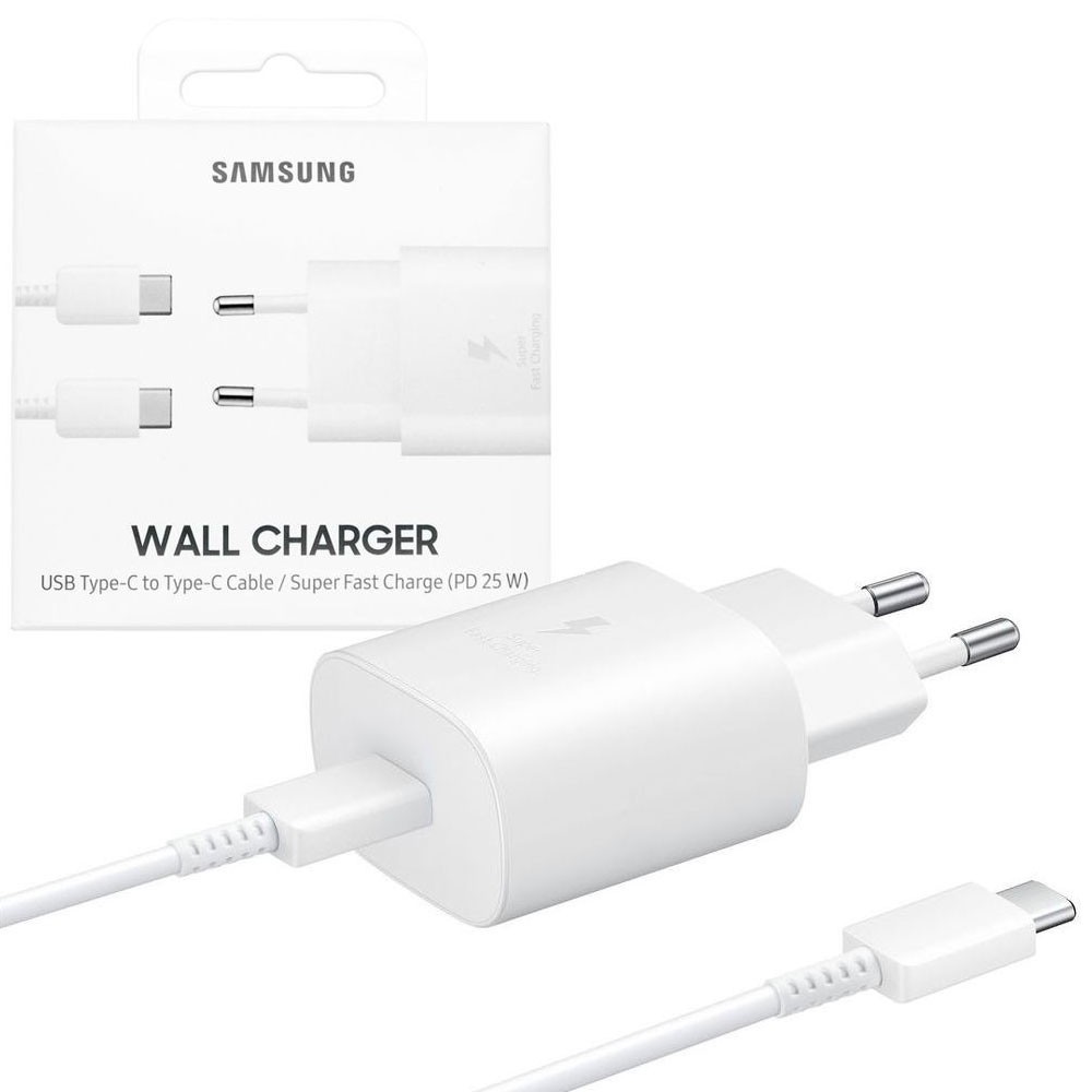 Samsung USB-C Adapter + Type-C Cable 25W EP-TA800X Charger in Blister |  Black and white - Charger - GeaTech Store Colore Bianco